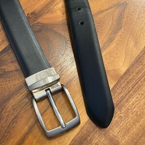 Black Leather Belt Silver Toned Hardware 38” Unisex